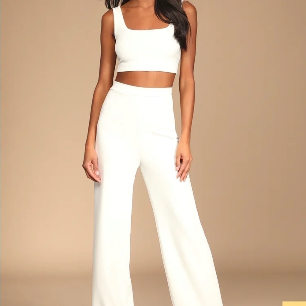 Naked Wardrobe White High Waisted Pants & Cropped Top